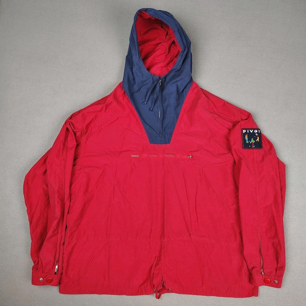 Vintage PIVOT Golf Windbreaker Hooded Pullover Men XL 2XL Red Long Sleeve 90s